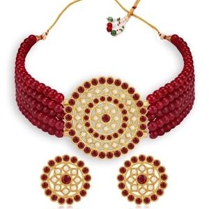 2 Pc India Gold Plated Choker Necklace Earring set